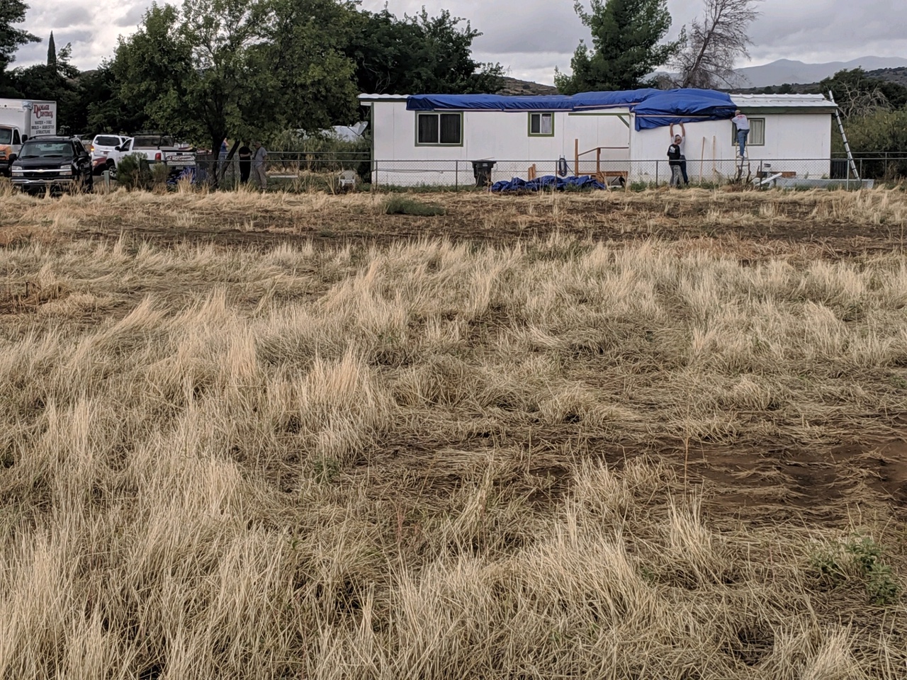 A mobile home had significant damage to its roof